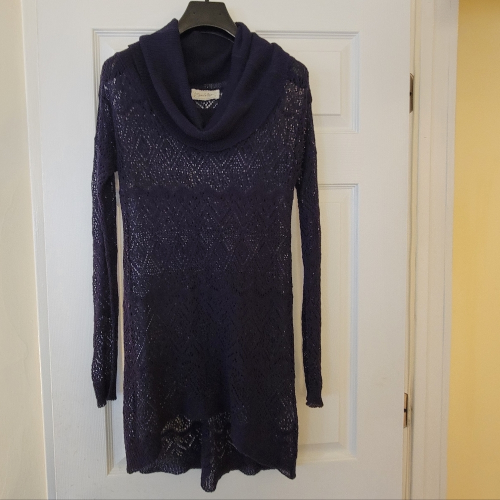 Grace & Lace Crochet Tunic Long Lace Top Fairy Goth Navy